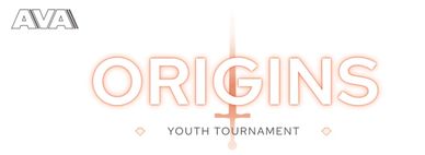 Logo for AVA Origins Youth Tournament with glowing text.