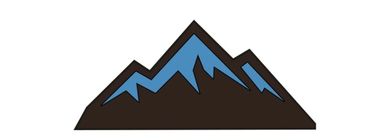 A stylized mountain range with blue peaks and black base.
