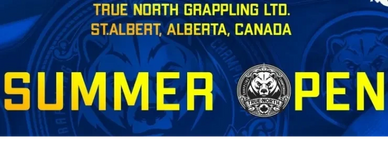 Banner for True North Grappling's summer open event in St. Albert, Alberta.