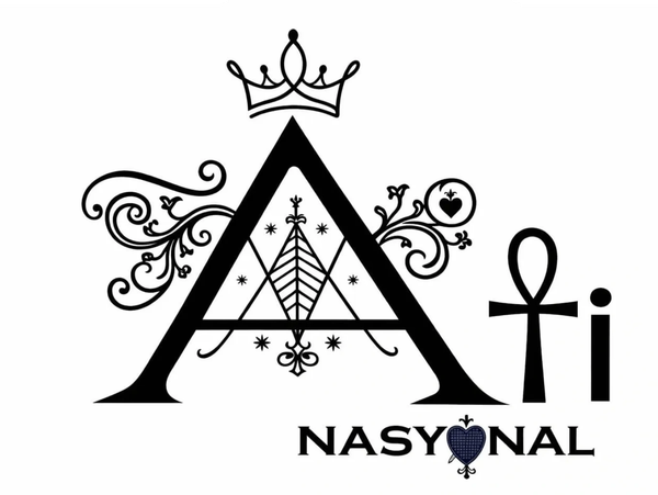 Stylized logo with the word 'Ati Nasyonal' featuring intricate decorative elements and symbols.
