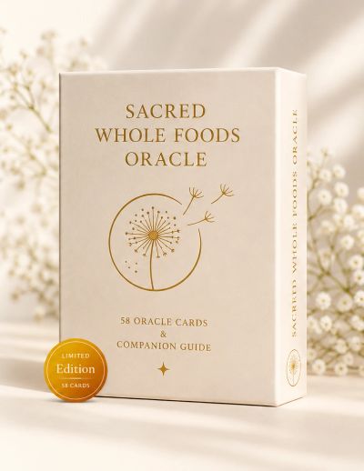 Sacred Whole Foods Oracle deck with 58 cards and companion guide.