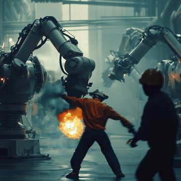 Worker jumping during industrial accident