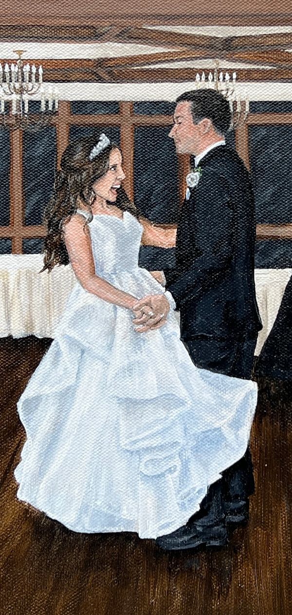 Close Up of Aleia and Eric - Live Wedding Painting by artist Erin Leigh Boughamer of Event Painting 