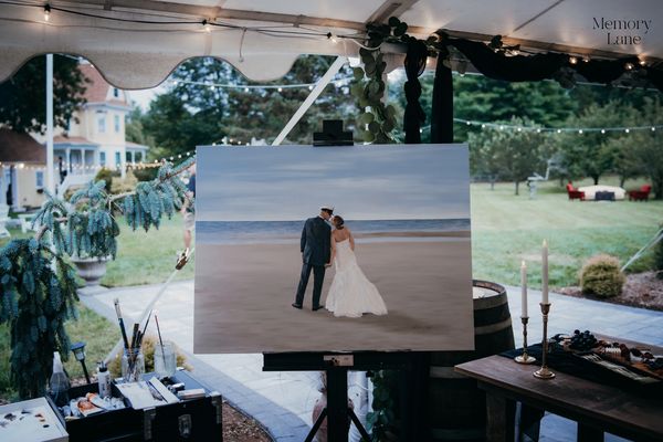 Event Painting By Erin Painting Setup at a wedding with Easel. www.eventpainginbyerin.com 