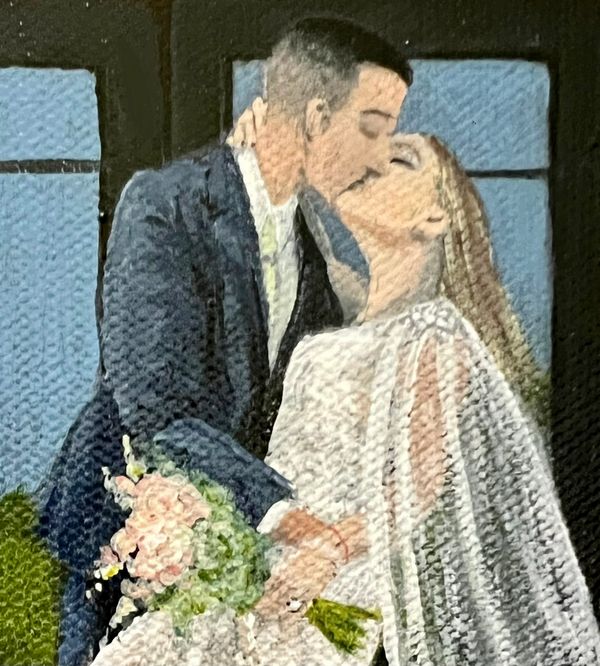 Live Wedding Painting Detail of Mel & Nick by Artist Erin Leigh Boughamer - Event Painting by Erin