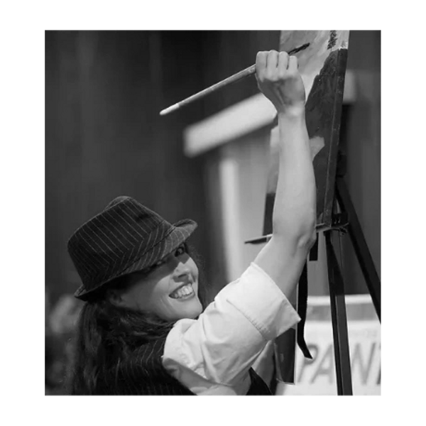 Artist Erin Leigh Boughamer of Event Painting by Erin at the easel at a live painting event