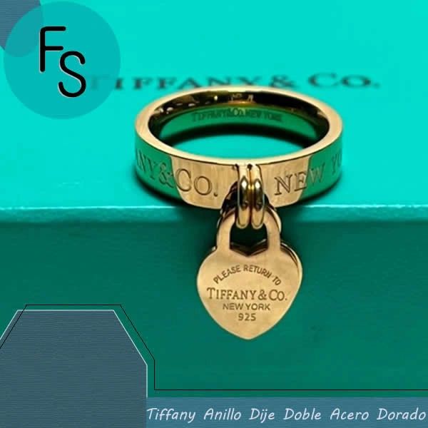 Anillo Tiffany Dije Corazon Acero Dorado