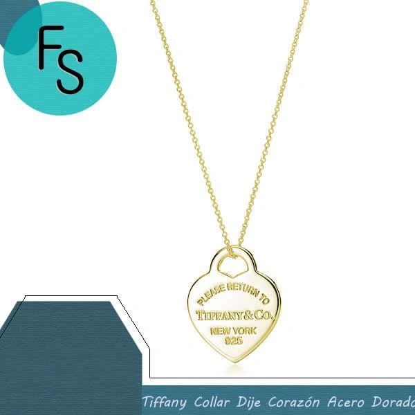 Collar Tiffany Cadena Corazón Acero Dorado