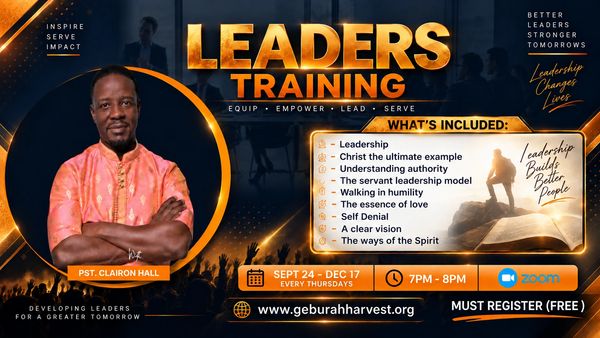Leaders training session with Pst. Clairon Hall focused on leadership skills and spiritual growth.