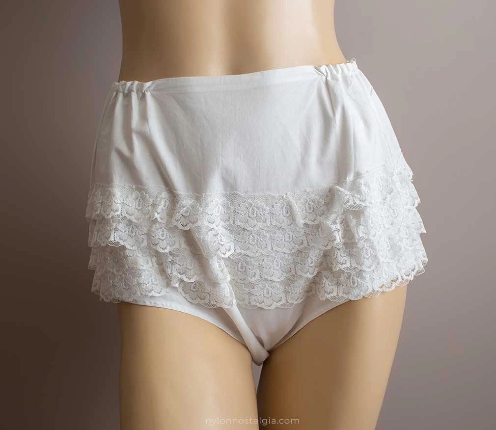 6x Women Briefs Size XL Vintage Style Granny White Silk Nylon Underwear  Knicker