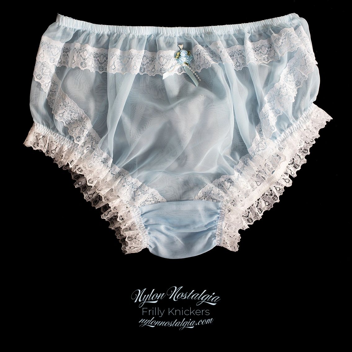 'Natalia' vintage style sheer NYLON and lace full bum frilly knickers