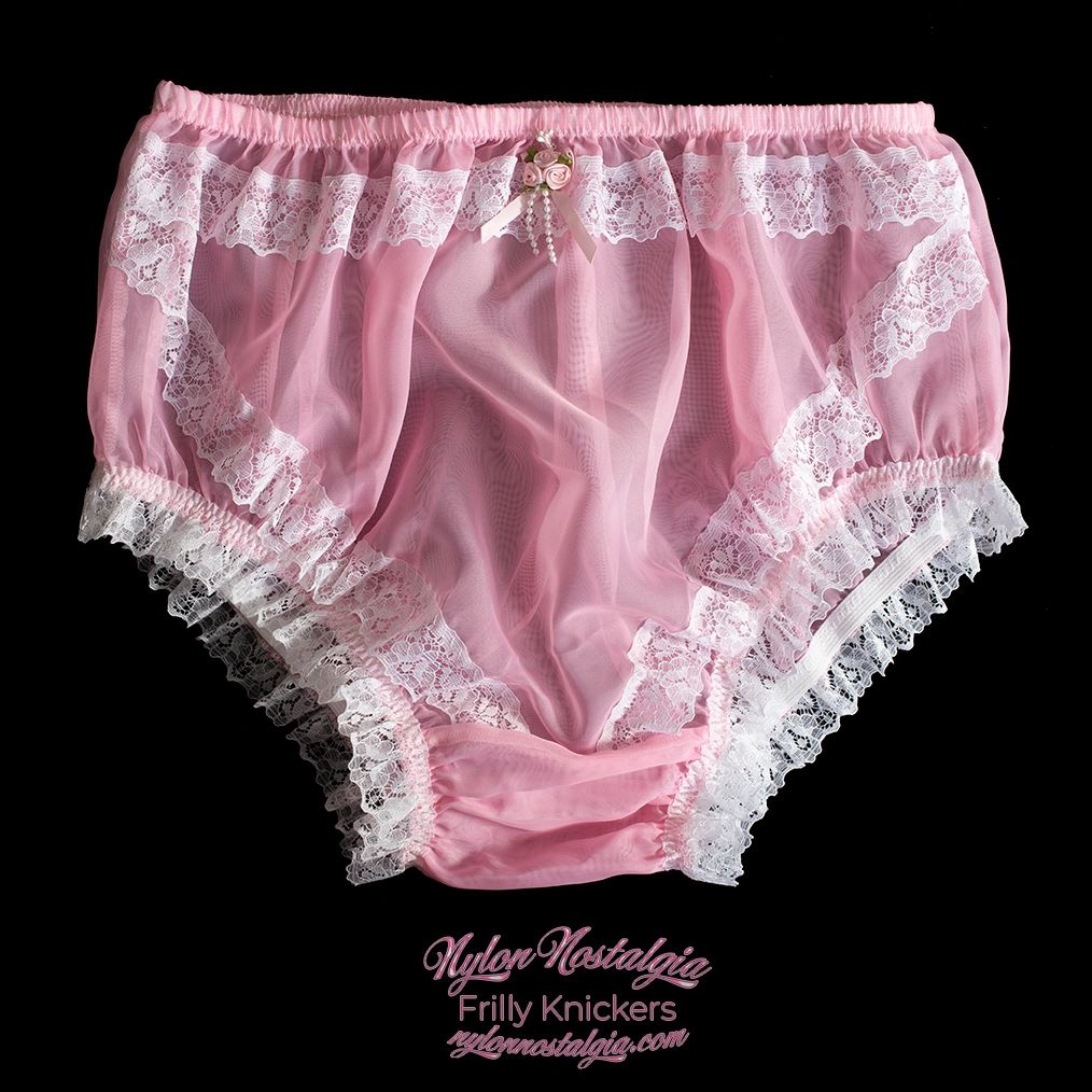 'Natalia' vintage style sheer NYLON and lace full bum frilly knickers