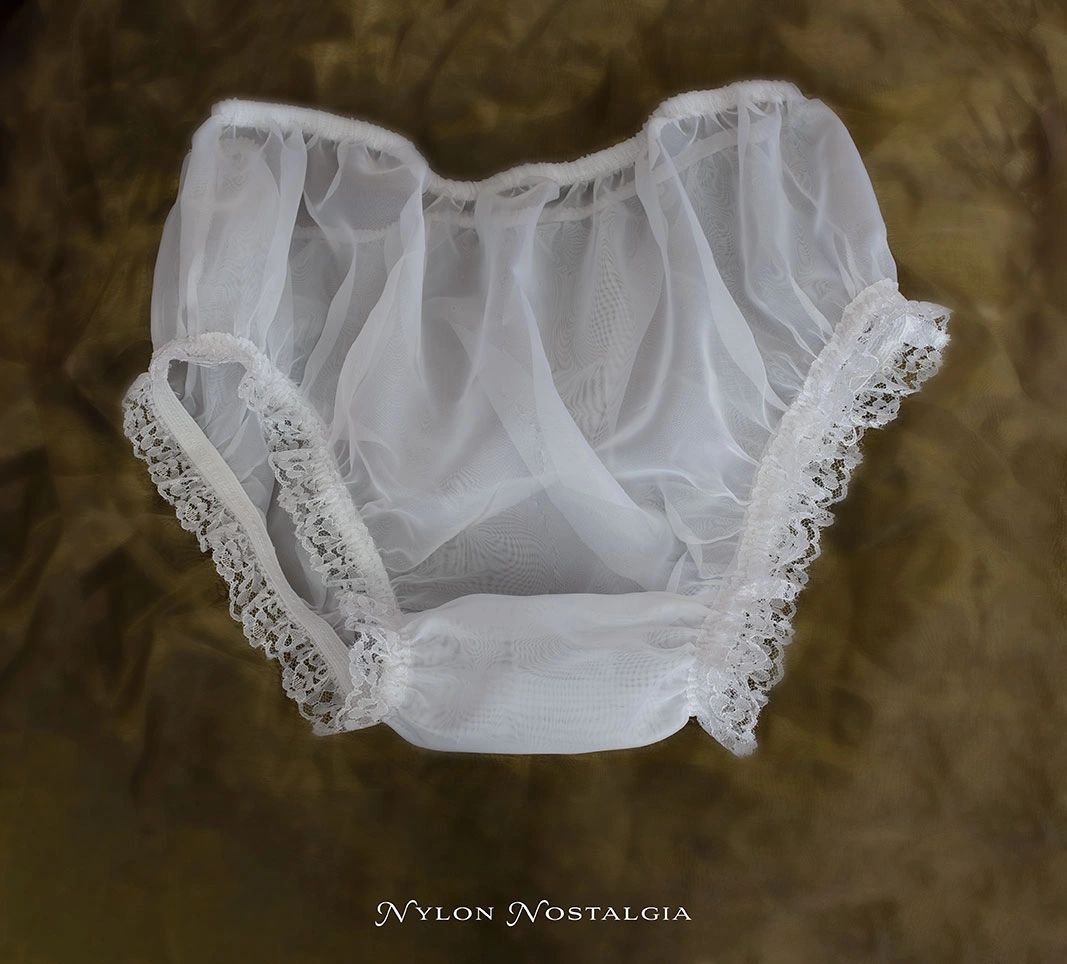 'Ophelia' vintage style sheer NYLON and lace full bum frilly knickers ...