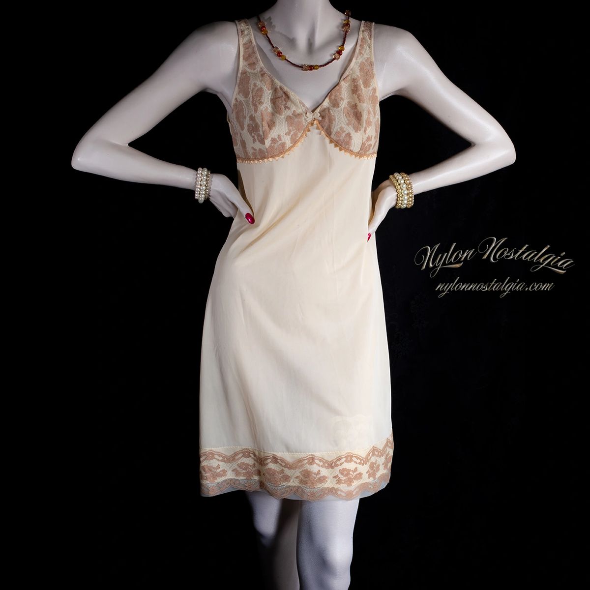 Charming 'Janus' 1970's vintage sheer soft buttermilk nylon and