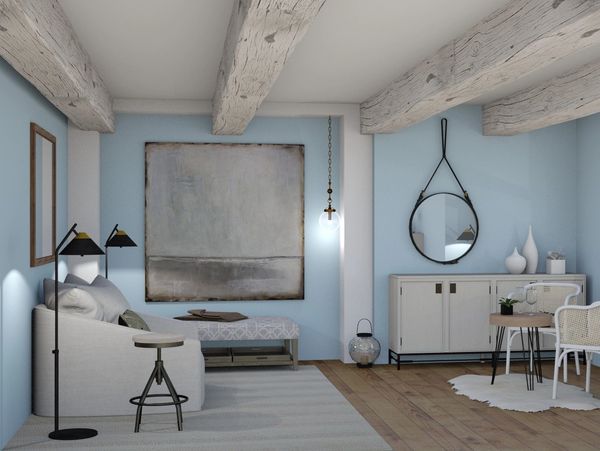 A room visual showing new country design scheme in soft pastel palette
