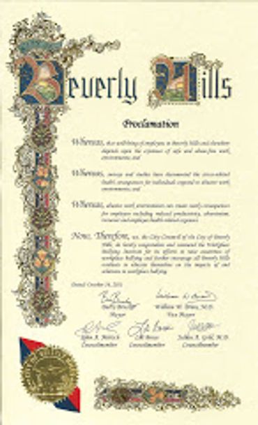 Proclamation of having a week of bully free behavior in their workplaces.