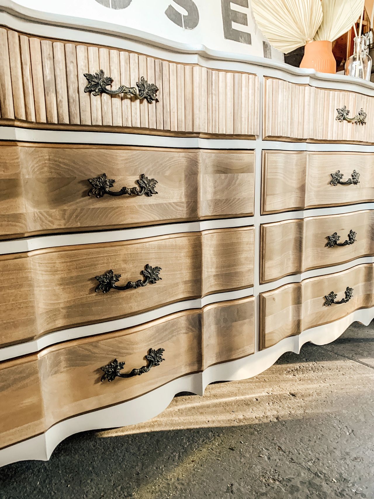 Refinished French Provincial Dresser with Fluted Wood Detail