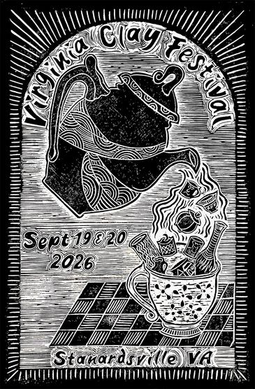 Black and white poster for Virginia Clay Festival in Staunardsville, VA.