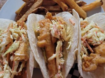 Fish tacos with french fries