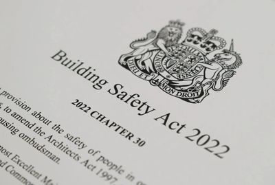 Close-up of the Building Safety Act 2022 document with UK emblem.