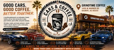 Cars &amp; Coffee event at Grindtime Coffee with community car lovers.