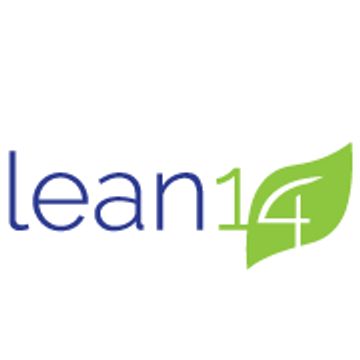 Logo with text 'lean14' and a green leaf.