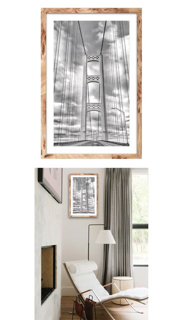 Black and white photo of a suspension bridge with wooden frame.