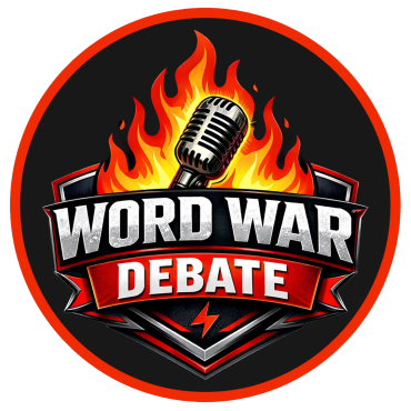 Logo featuring a flaming microphone and bold text 'Word War Debate'.