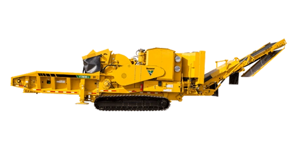 Yellow industrial horizontal wood grinder
