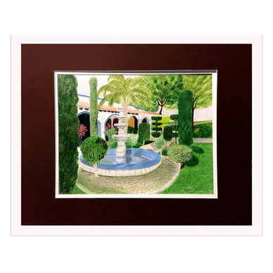 The Hacienda is another original colored pencil landscape painting of a Mexican villa. 