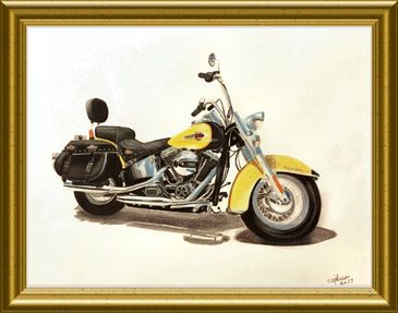 Commissioned painting of a Harley Softtail motorcycle.