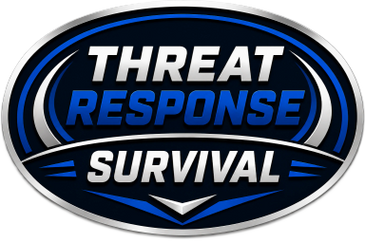 Logo with "Threat Response Survival" in bold blue and white letters on black background.