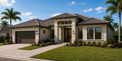 Rendering of a single-story Townsend Series home with an attached garage.