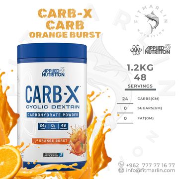 Carb-X Orange Burst carbohydrate powder with 24g carbs per serving, zero sugars and fats.