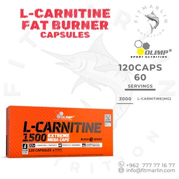 L-Carnitine Fat Burner capsules by Olimp, 120 capsules for 60 servings.