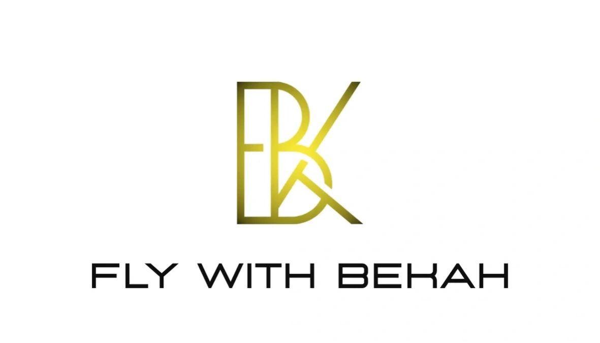Elegant gold and black logo for Fly With Bekah.