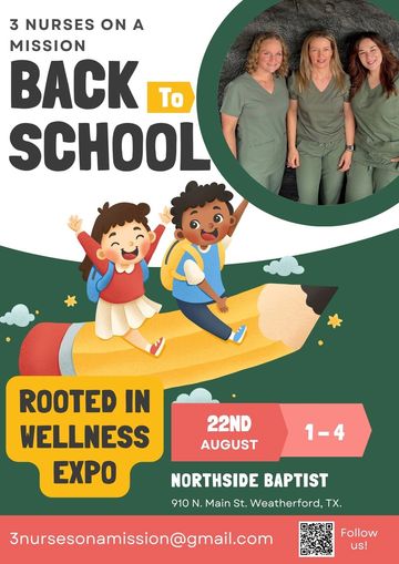 Flyer for a back-to-school wellness expo with three nurses.