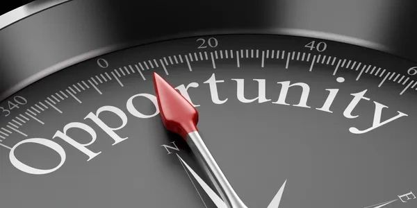 Compass needle pointing to the word 'Opportunity'.