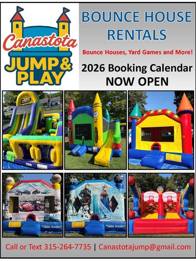 Flyer showing all Bounce Houses available to rent in 2026