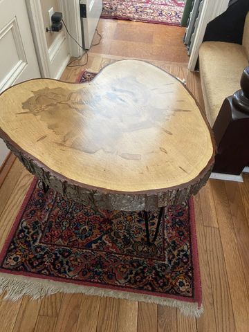 handcrafted wood table shaped like a heart