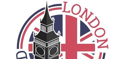 Stylized emblem featuring Big Ben and the UK flag with London and England text.