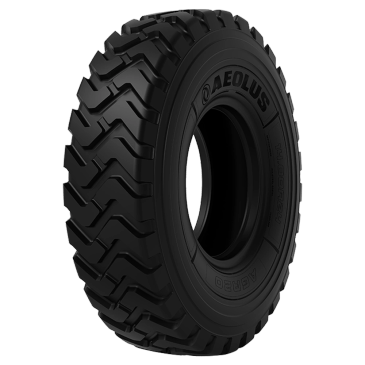 Black off-road tire with deep treads.