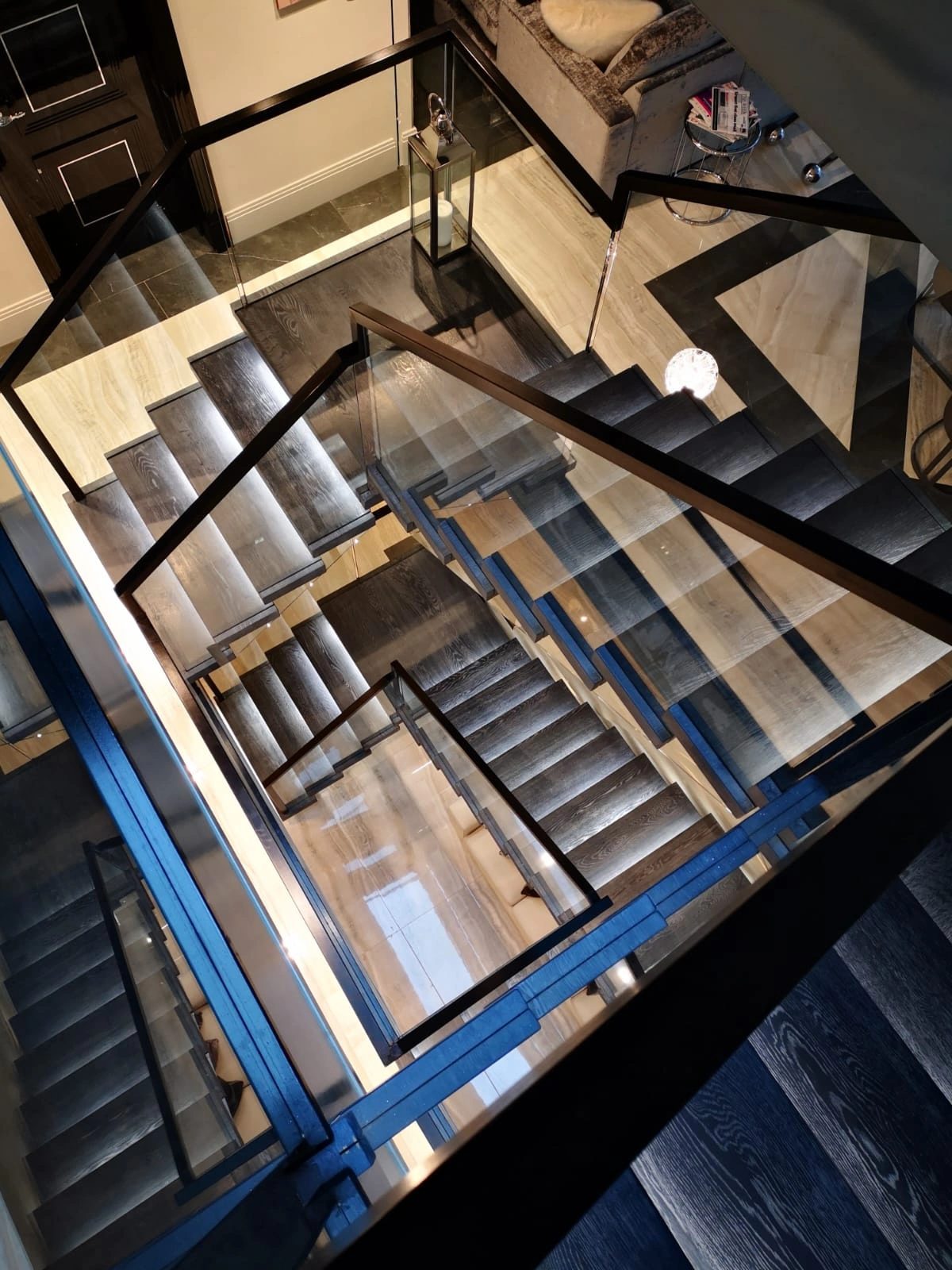 Steel staircase structure being set out and fabricated