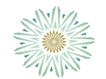 Abstract geometric star pattern with teal and gold colors.