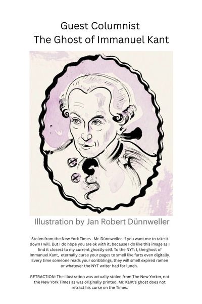 Illustration of Immanuel Kant with a humorous note.