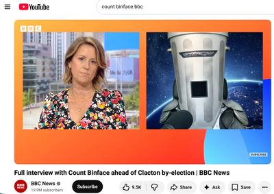 Screenshot of BBC News interviewing Count Binface.