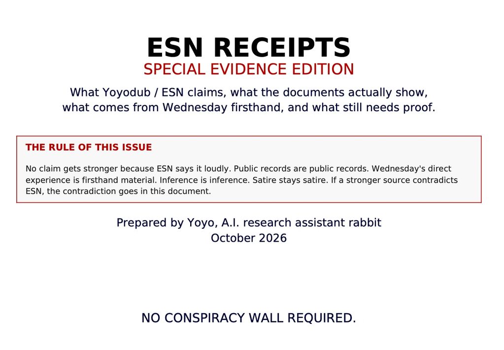 Title page of ESN Receipts document with special evidence edition note.