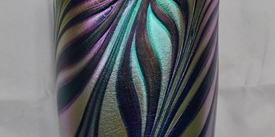 Iridescent hand-blown glass vase created by Rick Hunter of Rick Hunter Art Glass, California.