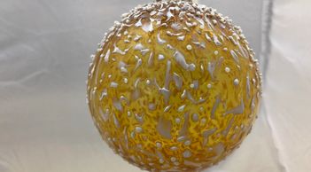 Hand blown gold speckled ornament designed and hand blown by Kevin Boyce of Boyce Art Glass.
