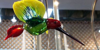 Hand-made art glass hummingbird created by WKG Glass of Pennsylvania.